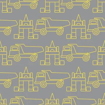 Vector seamless pattern kid toys Dump truck blocks Illustrazione stock