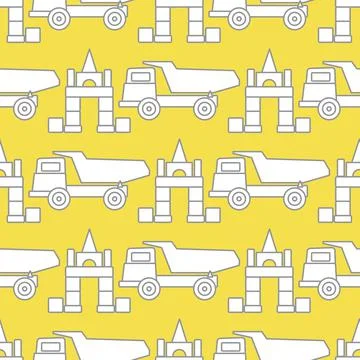 Vector seamless pattern kid toys Dump truck blocks Stock Illustration