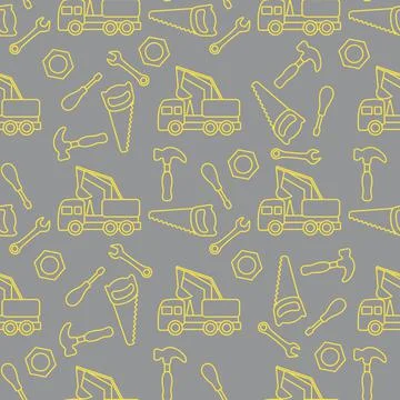 Vector seamless pattern kid toys Car, tools Stock Illustration