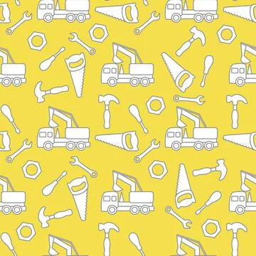 Vector seamless pattern kid toys Car, tools Stock Illustration