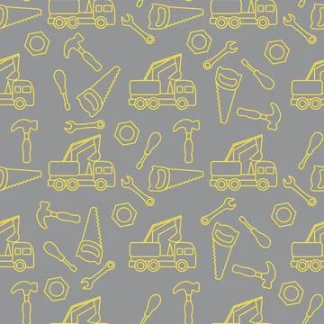 Vector seamless pattern kid toys Car, tools Stock Illustration