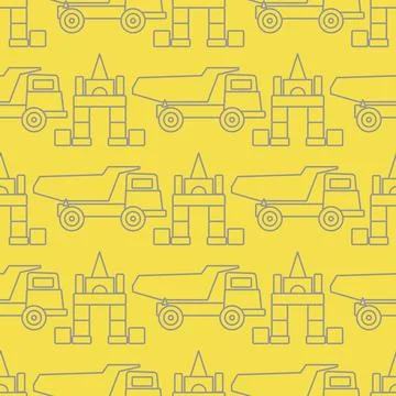 Vector seamless pattern kid toys Dump truck blocks Illustrazione stock