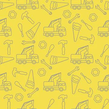 Vector seamless pattern kid toys Car, tools Stock Illustration