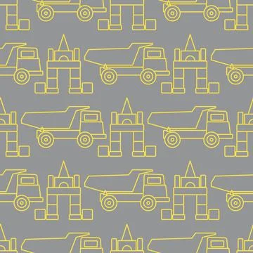 Vector seamless pattern kid toys Dump truck blocks Illustrazione stock