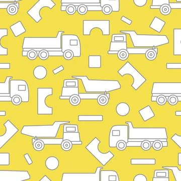Vector seamless pattern kid toys Dump truck blocks Stock Illustration