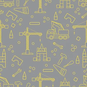 Vector seamless pattern kid toys Car, tools, crane Stock Illustration