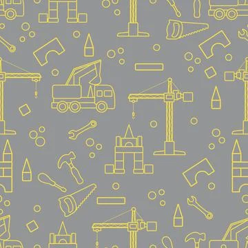 Vector seamless pattern kid toys Car, tools, crane Stock Illustration
