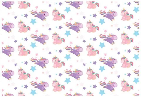 Vector seamless pattern for kids. Two gentle unicorns with developing manes and Stock Illustration