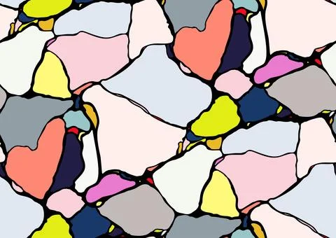 Vector seamless pattern, kintsugi art concept. Green, pink, yellow, blue, gray Stock Illustration