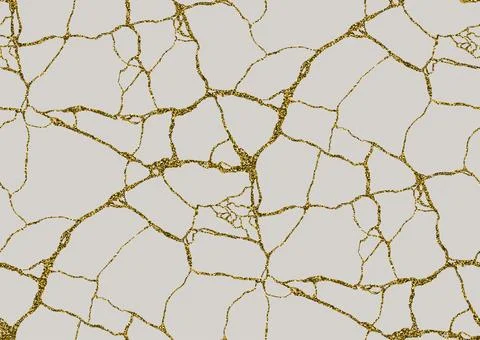 Vector seamless pattern, kintsugi art concept, Golden, gray colors. イラスト素材