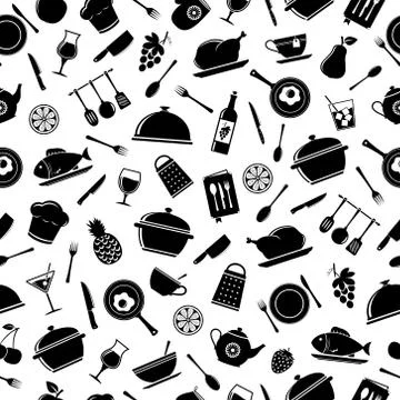 Vector seamless pattern of kitchen tools Stock Illustration