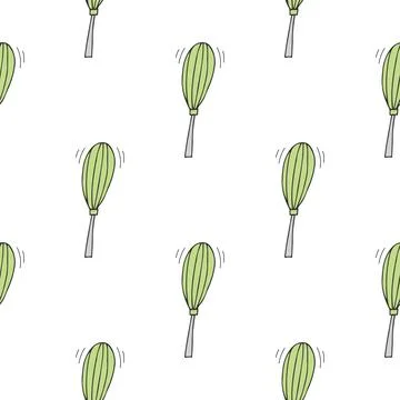 Vector seamless pattern with kitchen whisk on white background Stock Illustration
