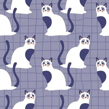 Vector seamless pattern with kittens. Creative retro childish texture. Stock Illustration
