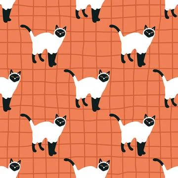 Vector seamless pattern with kittens. Creative retro childish texture. 스톡 일러스트