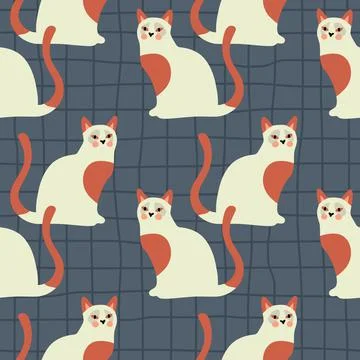 Vector seamless pattern with kittens. Creative retro childish texture. Stock Illustration