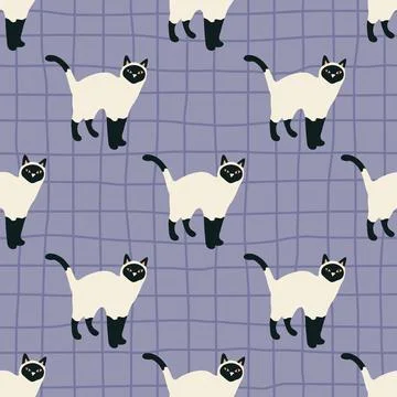 Vector seamless pattern with kittens. Creative retro childish texture. Stock Illustration