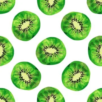 Vector Seamless pattern kiwi illustration hand drow watercolor style on white Stock Illustration