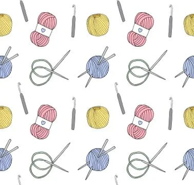 Vector seamless pattern of knit thread and needle Stock Illustration