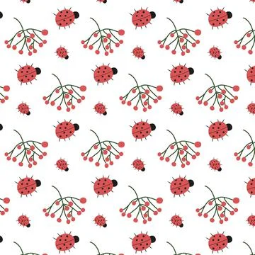 Vector seamless pattern with ladybug. Stock Illustration