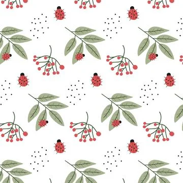 Vector seamless pattern with ladybug. Stock Illustration