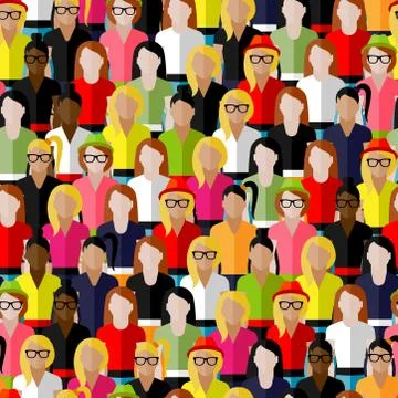 Vector seamless pattern with a large group of girls and women. flat Stock Illustration