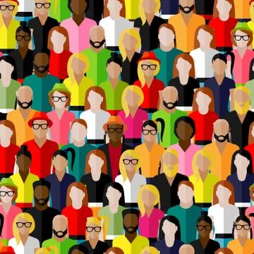 Vector seamless pattern with a large group of men and women. flat  illustration Stock Illustration