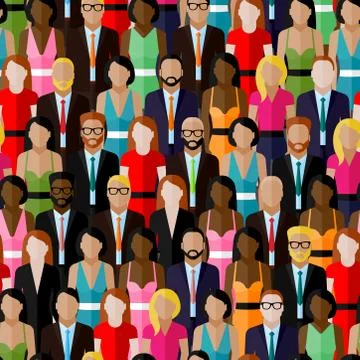 Vector seamless pattern with a large group of men and women. flat  illustration Stock Illustration