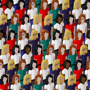 Vector seamless pattern with a large group of well- dresses ladies. flat Stock Illustration