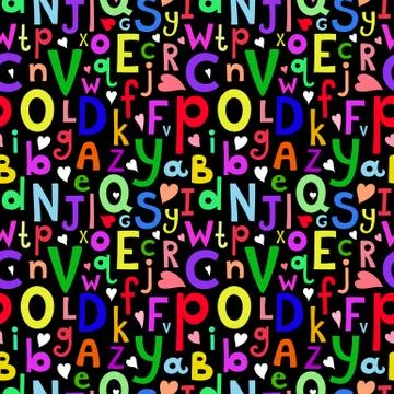 Vector seamless pattern with latin letters of different sizes in a cartoon st Stock Illustration