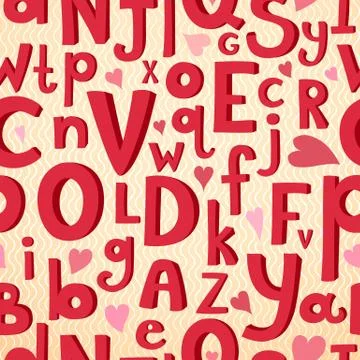 Vector seamless pattern with latin letters of different sizes in a cartoon st Illustrazione stock