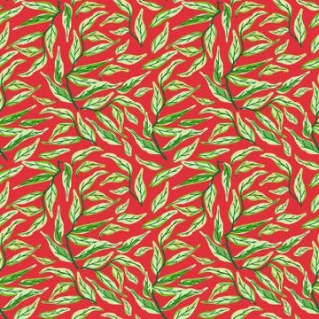 Vector seamless pattern with leaf. Green and black background Stockillustratie