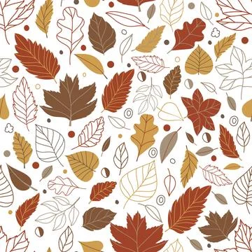 Vector seamless pattern with leaves and flowers in cozy colors. Background for Illustrazione stock