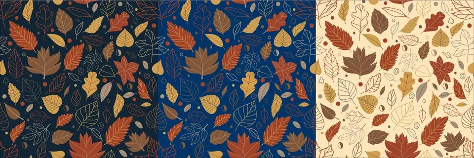 Vector seamless pattern with leaves and flowers in cozy colors. Background for イラスト素材