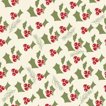 Vector. Seamless pattern with leaves, berries, holly and spruce branches. Illustrazione stock