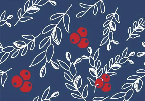Vector. Seamless pattern with leaves, berries, holly and spruce branches. 스톡 일러스트
