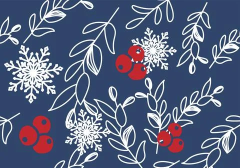 Vector. Seamless pattern with leaves, berries, holly and spruce branches. 스톡 일러스트