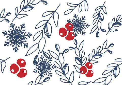 Vector. Seamless pattern with leaves, berries, holly and spruce branches. 스톡 일러스트