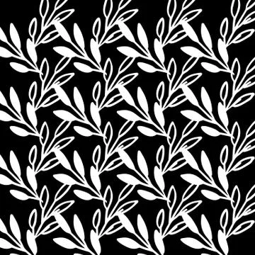 Vector Seamless pattern leaves black white color, Botanical Floral Decoration Stock Illustration