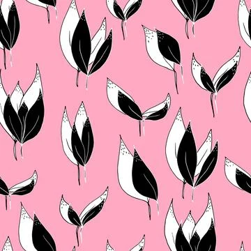 Vector seamless pattern leaves with black shadow on background. For fabrics, Illustrazione stock