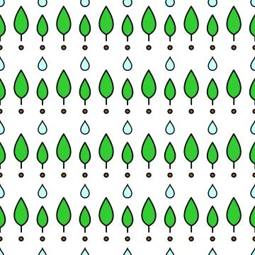 Vector seamless pattern of leaves of different sizes and drops of water; on w Illustrazione stock