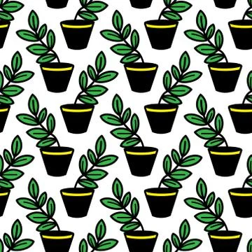 Vector seamless pattern with leaves in pots Stock Illustration