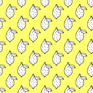 Vector seamless pattern with lemon fruit on yellow background Stock Illustration