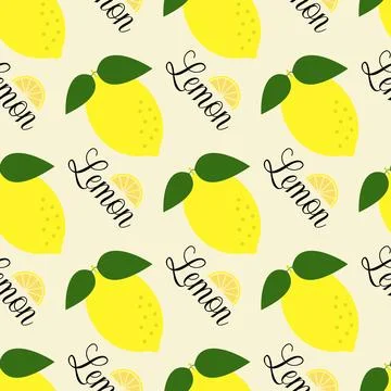 Vector seamless pattern. Lemon with an inscription on a white background. Illustrazione stock