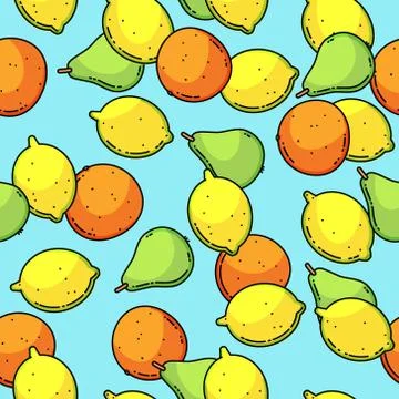 Vector seamless pattern with lemon, pear and mandarin Stock Illustration