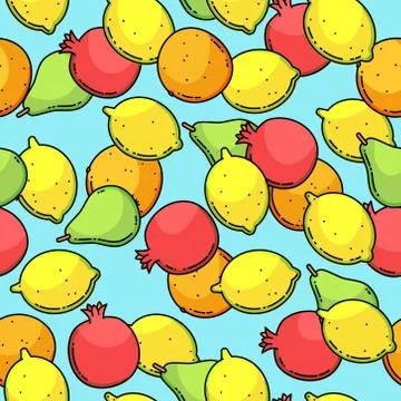 Vector seamless pattern with lemon, pear, mandarin and garnet.l Stock Illustration