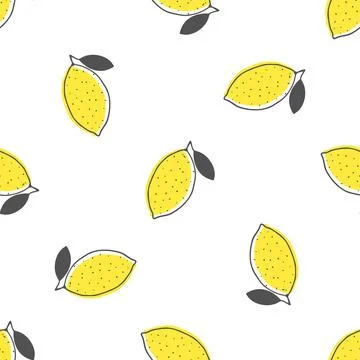 Vector seamless pattern with lemon on white background. Hand drawn pattern wi Stock Illustration