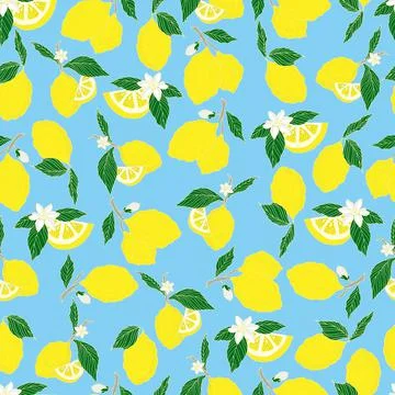 Vector seamless pattern lemons and sliced lemons on a pink background. Summer Illustrazione stock