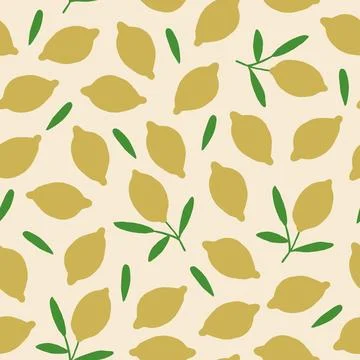 Vector seamless pattern with lemons on beige background. Juicy fruits pattern. Stock Illustration