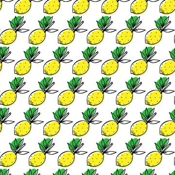 Vector seamless pattern with lemons in doodle style Stock Illustration