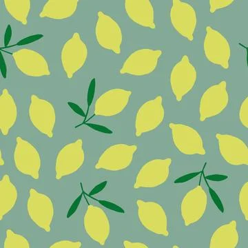 Vector seamless pattern with lemons on olive green background. Juicy fruits Stock Illustration